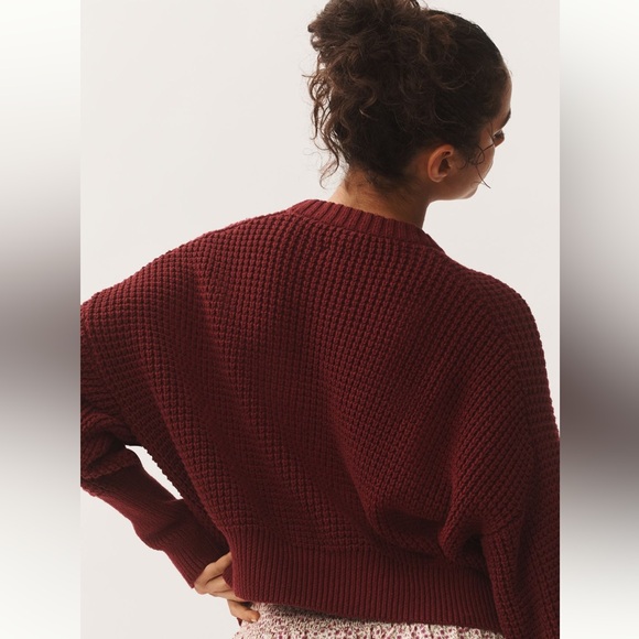NWT Anthropologie Pilcro Crew-Neck Waffle Sweater in Wine Sz M - Picture 3 of 7